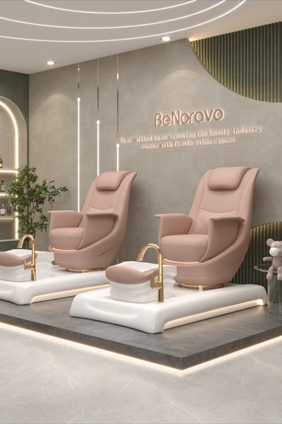 pedicure chair, salon furniture, pedicure station, spa chair, nail salon chair, brand awareness, minimalist, editorial, luxurious, calm, neutral, pink